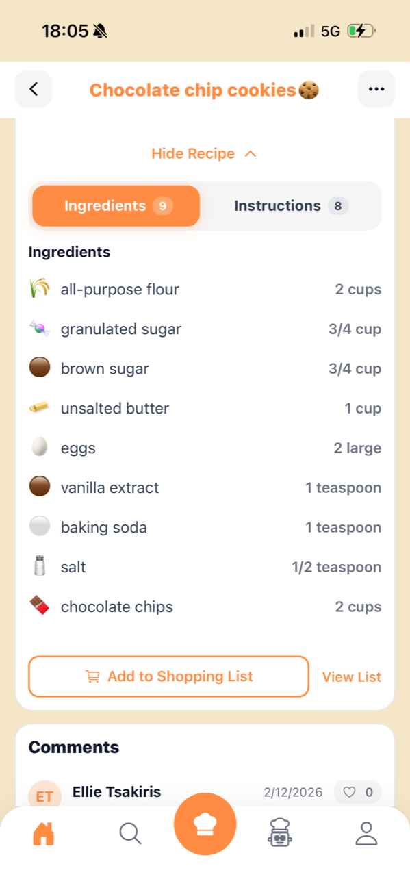 Recipe ingredients
